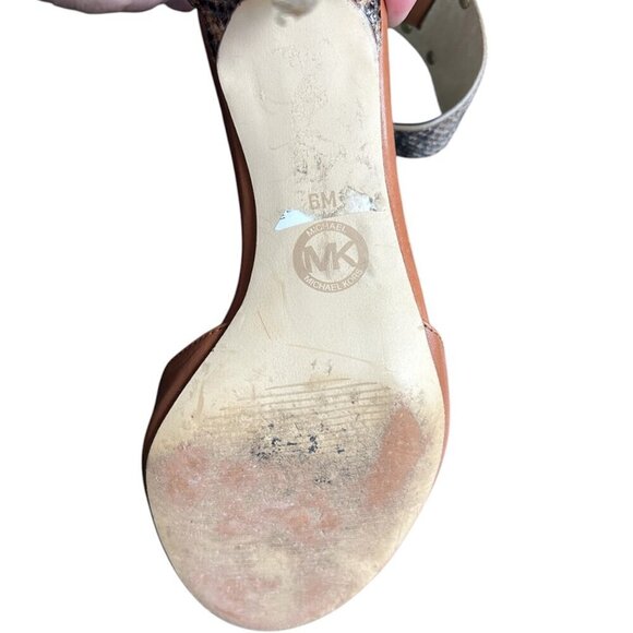 MICHAEL KORS Guiliana Faux Snake Skin Tan Leather Open Toe Sandal Heels US 6 - Picture 7 of 8